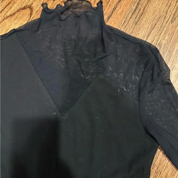 Elegant Black Lace Long Sleeve Top mesh illusion on top XS - Picture 5 of 8